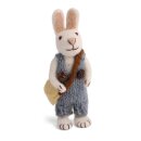 Hase weiß mit Hose und Tasche, 14 cm